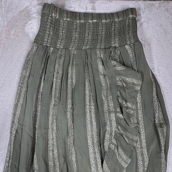 Misa LA Sedona Green Metallic Striped High Low Ruffle High Slit Maxi Skirt Small - Picture 6 of 17